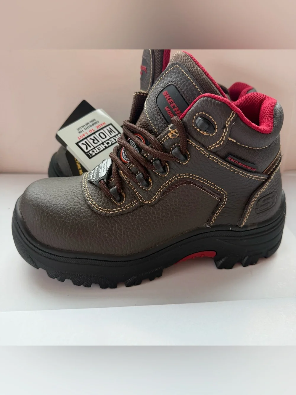 SKECHERS WORK Men's Composite Toe Work Boot Brown Size 5